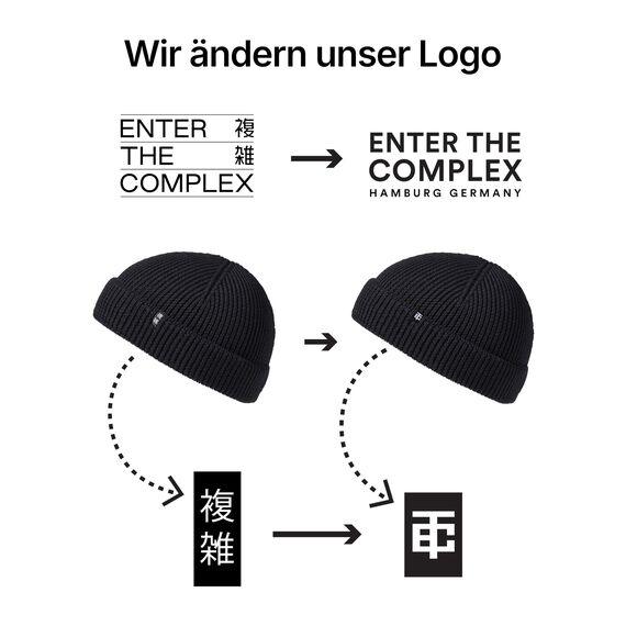 Enter the Complex® Fisherman Beanie, 100% Merino Wolle, Trawler Mütze, Fischermütze, Troyer, Ribbstrick, Damen und Herren, Schwarz
