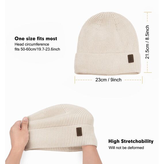 Wmcaps Beanie Mütze, Herren Winter Warme Unisex Wintermütze Strickmütze Dehnbare Weiche Wollmütze mit Bündchen und Dickem Warmem Futter Geschenk für Freundin männer Frauen (Weiß)