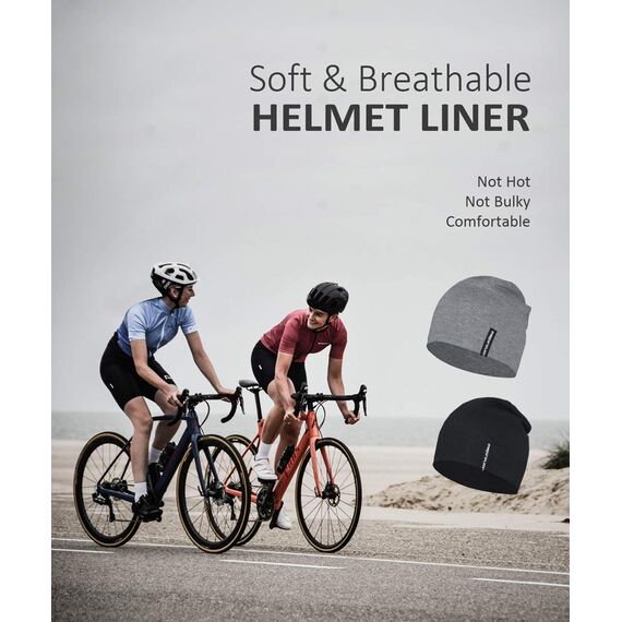 EMPIRELION 9" Leicht Stricken Mützen Hüte,Helm Liner Laufen Scheitelkäppchen Schlafen Kappen für Damen Herren (Schwarz+Mitte grau Melange)