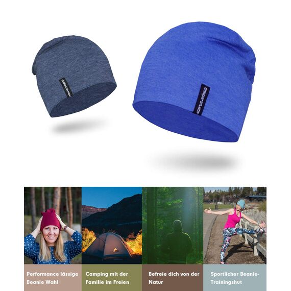 EMPIRELION 9" Multifunktionale Leichte Running Beanie-Mützen Skull Cap Radsport-Kappen Helmfutter Helm Unterziehmütze Schlaf Kappen für Damen Herren (Königsblau Melange)