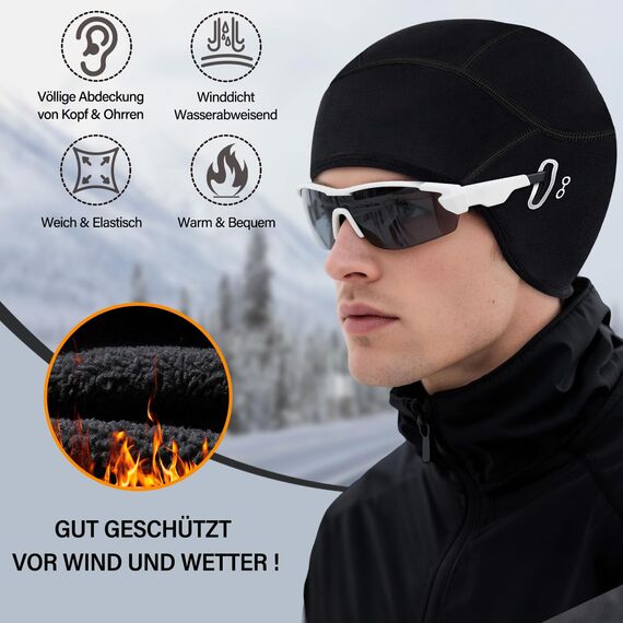 HAZENS Fahrradmütze Fahrradhelm Mütze Radmütze Unterziehmütze Herren/Damen Fahrradkappe Sportmütze Laufmütze Bike Warm Cap Winddichte Wintermütze Atmungsaktiv Helmmütze (Black)
