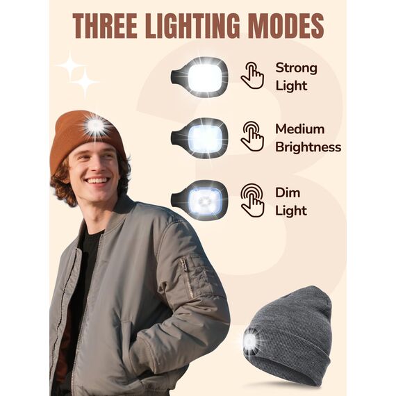 SPGOOD LED Beanie Beleuchtete Mütze mit Licht,Geschenke für Männer Winter Warm LED Mütze, Lampe Laufmütze für Angeln,Jogger,Camping,Laufen(Schwarz)