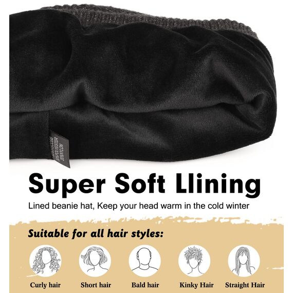 Wmcaps Beanie Mütze, Herren Winter Warme Unisex Wintermütze Strickmütze Dehnbare Weiche Wollmütze mit Bündchen und Dickem Warmem Futter Geschenk für Freundin männer Frauen (Dunkelgrau)