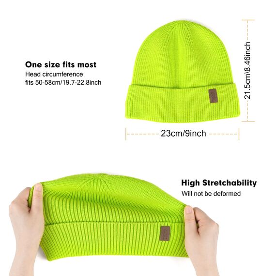 Wmcaps Beanie Mütze, Herren Winter Warme Unisex Wintermütze Strickmütze Dehnbare Weiche Wollmütze mit Bündchen und Dickem Warmem Futter Geschenke für Freundin männer Frauen, Neongrün