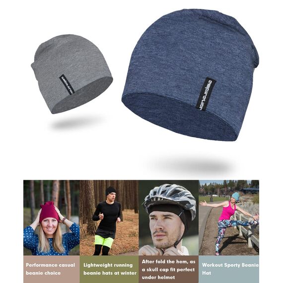 EMPIRELION 9" multifunktionale leichte Running Beanie-Mützen Skull Cap Radsport-Kappen Helmfutter Helm Unterziehmütze Schlaf Kappen für Damen Herren （Mitte grau Mel.+Stahlblau Mel.）