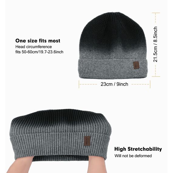 Wmcaps Beanie Mütze, Herren Winter Warme Unisex Wintermütze Strickmütze Dehnbare Weiche Wollmütze mit Bündchen und Dickem Warmem Futter Geschene für Freundin männer Frauen (Tie-dye Hellgrau)