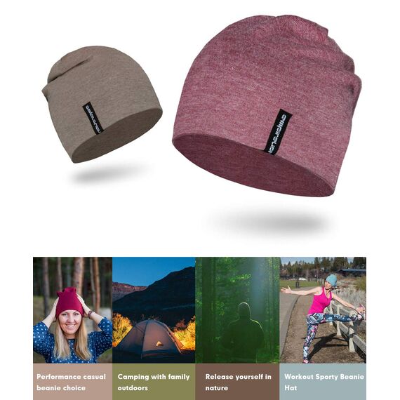 EMPIRELION 9" multifunktionale leichte Running Beanie-Mützen Skull Cap Radsport-Kappen Helmfutter Helm Unterziehmütze Schlaf Kappen für Damen (Braun+Bordeauxrot)