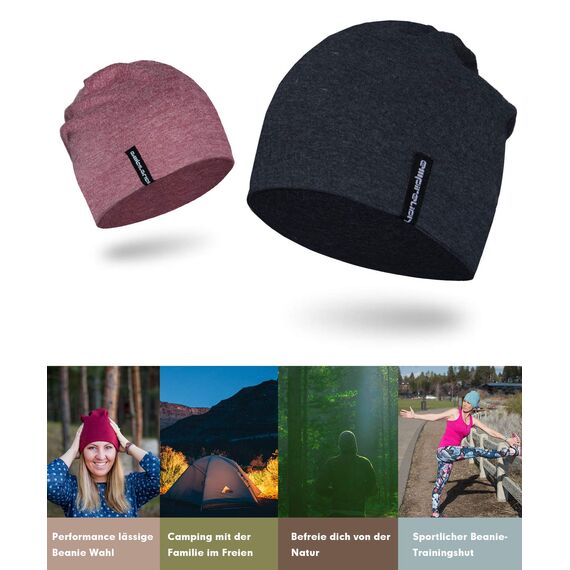 EMPIRELION 9" Multifunktionale Leichte Mütze Running Beanie-Mützen Skull Cap Radsport-Kappen Helmfutter Helm Unterziehmütze Schlaf Kappen für Damen Herren (Rubin Wein Melange)