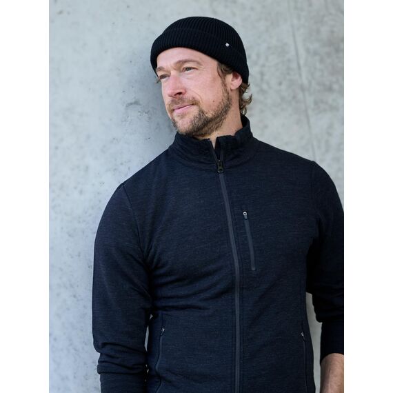 Enter the Complex® Fisherman Beanie, 100% Merino Wolle, Trawler Mütze, Fischermütze, Troyer, Ribbstrick, Damen und Herren, Schwarz