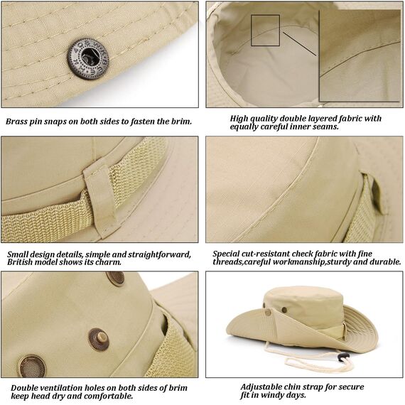 Favuit Sonnenhut, Boonie Hut Herren Damen Buschhut Breite Krempe Outdoor Hat UV Schutz Sonnenschutz Faltbar Wanderhut Fischerhut Gartenhut Anglerhut Buschhüte