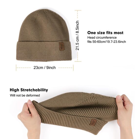 Wmcaps Beanie Mütze, Herren Winter Warme Unisex Wintermütze Strickmütze Dehnbare Weiche Wollmütze mit Bündchen und Dickem Warmem Futter Geschenk für Freundin männer Frauen (Braun )