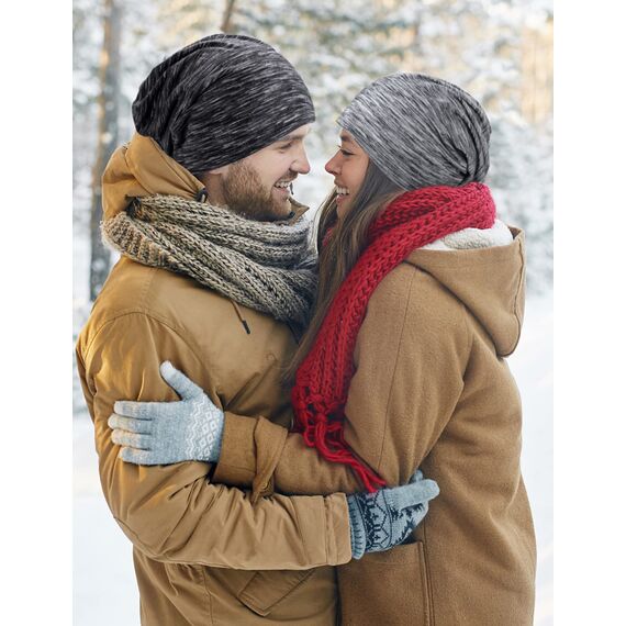 Kiiwah 2 Stück Beanie Mütze für Herren und Damen Streifen Slouch Unisex Stricken Beanie für den Frühling, Herbst und Winter (Schwarz Grau)