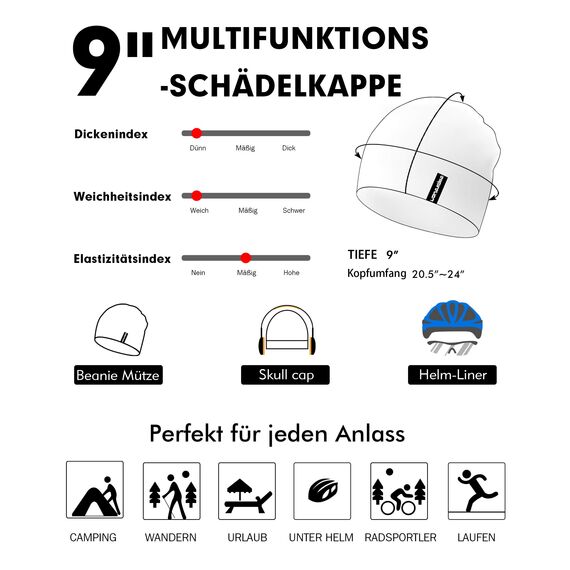EMPIRELION 9" multifunktionale leichte Running Beanie-Mützen Skull Cap Radsport-Kappen Helmfutter Helm Unterziehmütze Schlaf Kappen für Damen (Braun+Bordeauxrot)