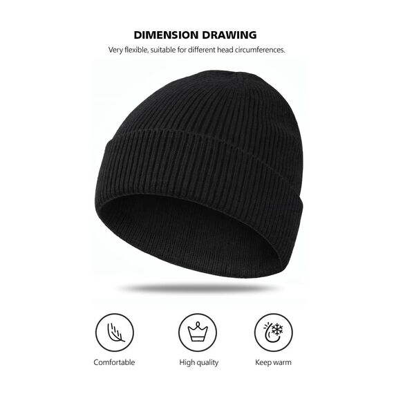 MOBIUSPHY Wintermütze Herren Damen Strickmütze Beanie Mütze Schwarz Wollmütze Winter Erwachsener klassisches Design Herrenmütze Modern Weich Elastisch Haube aus atmungsaktivem (Schwarz)