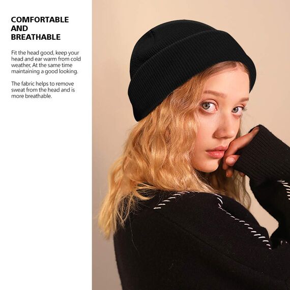 MOBIUSPHY Wintermütze Herren Damen Strickmütze Beanie Mütze Schwarz Wollmütze Winter Erwachsener klassisches Design Herrenmütze Modern Weich Elastisch Haube aus atmungsaktivem (Schwarz)