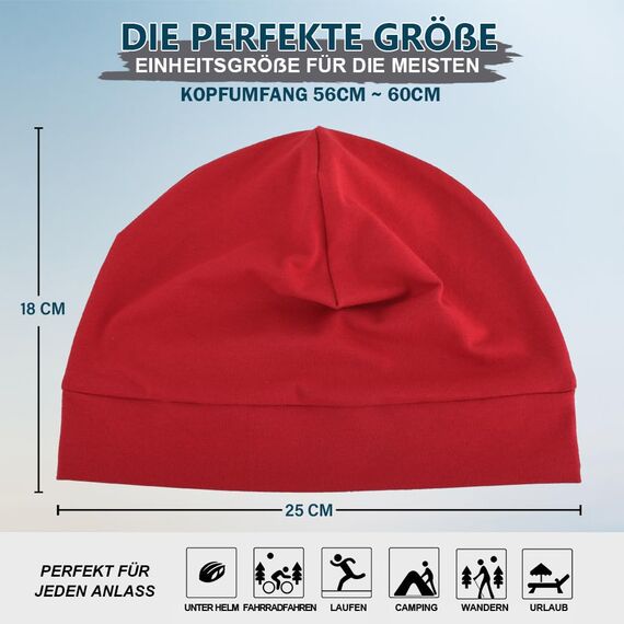 EINSKEY Fahrradmütze Unter Helm, Leichte Dünne Baumwollmütze für Herren und Damen, Perfekt als Schlafmütze, Laufmütze, Skull Cap oder Chemo Kopfbedeckung - 2er Pack