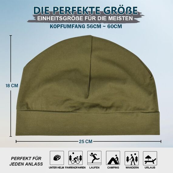 EINSKEY Fahrradmütze Unter Helm, Leichte Dünne Baumwollmütze für Herren und Damen, Perfekt als Schlafmütze, Laufmütze, Skull Cap oder Chemo Kopfbedeckung - 2er Pack