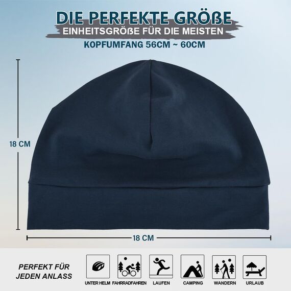 EINSKEY Fahrradmütze Unter Helm, Leichte Dünne Baumwollmütze für Herren und Damen, Perfekt als Schlafmütze, Laufmütze, Skull Cap oder Chemo Kopfbedeckung - 2er Pack