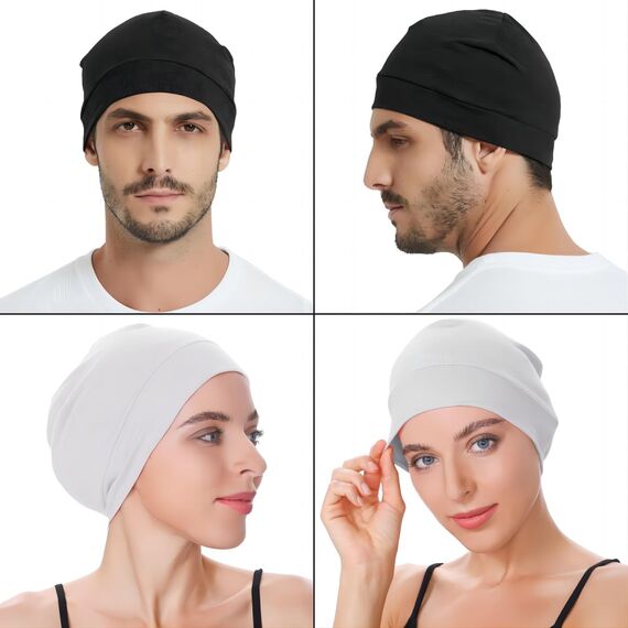 EINSKEY Fahrradmütze Unter Helm, Leichte Dünne Baumwollmütze für Herren und Damen, Perfekt als Schlafmütze, Laufmütze, Skull Cap oder Chemo Kopfbedeckung - 4er Pack