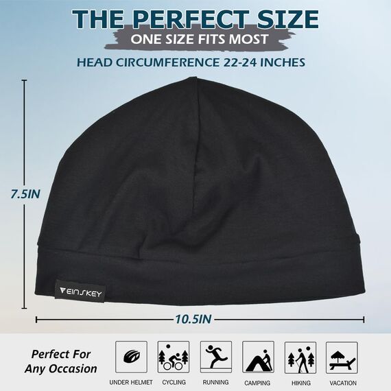 EINSKEY Fahrradmütze Unter Helm, Leichte Dünne Baumwollmütze für Herren und Damen, Perfekt als Schlafmütze, Laufmütze, Skull Cap oder Chemo Kopfbedeckung - 2er Pack
