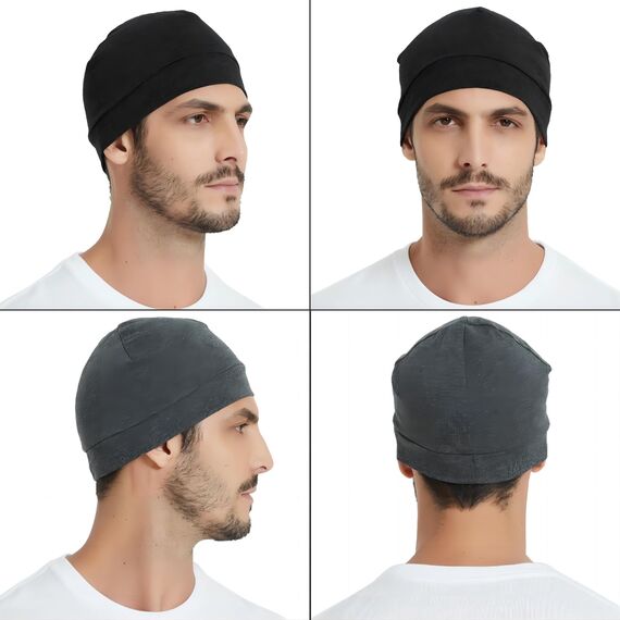 EINSKEY Fahrradmütze Unter Helm, Leichte Dünne Baumwollmütze für Herren und Damen, Perfekt als Schlafmütze, Laufmütze, Skull Cap oder Chemo Kopfbedeckung - 4er Pack