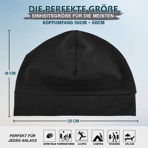 EINSKEY Fahrradmütze Unter Helm, Leichte Dünne Baumwollmütze für Herren und Damen, Perfekt als Schlafmütze, Laufmütze, Skull Cap oder Chemo Kopfbedeckung - 4er Pack
