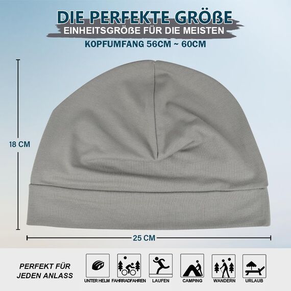 EINSKEY Fahrradmütze Unter Helm, Leichte Dünne Baumwollmütze für Herren und Damen, Perfekt als Schlafmütze, Laufmütze, Skull Cap oder Chemo Kopfbedeckung - 2er Pack