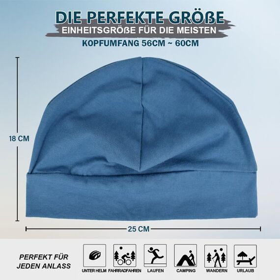 EINSKEY Fahrradmütze Unter Helm, Leichte Dünne Baumwollmütze für Herren und Damen, Perfekt als Schlafmütze, Laufmütze, Skull Cap oder Chemo Kopfbedeckung - 2er Pack