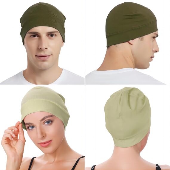 EINSKEY Fahrradmütze Unter Helm, Leichte Dünne Baumwollmütze für Herren und Damen, Perfekt als Schlafmütze, Laufmütze, Skull Cap oder Chemo Kopfbedeckung - 2er Pack