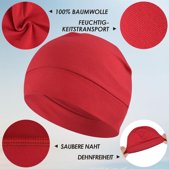 EINSKEY Fahrradmütze Unter Helm, Leichte Dünne Baumwollmütze für Herren und Damen, Perfekt als Schlafmütze, Laufmütze, Skull Cap oder Chemo Kopfbedeckung - 2er Pack
