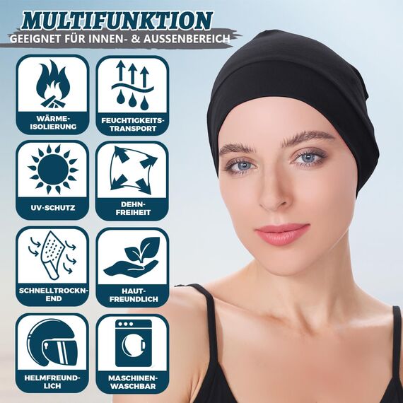 EINSKEY Fahrradmütze Unter Helm, Leichte Dünne Baumwollmütze für Herren und Damen, Perfekt als Schlafmütze, Laufmütze, Skull Cap oder Chemo Kopfbedeckung - 2er Pack