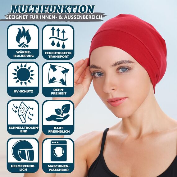 EINSKEY Fahrradmütze Unter Helm, Leichte Dünne Baumwollmütze für Herren und Damen, Perfekt als Schlafmütze, Laufmütze, Skull Cap oder Chemo Kopfbedeckung - 2er Pack