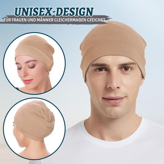 EINSKEY Fahrradmütze Unter Helm, Leichte Dünne Baumwollmütze für Herren und Damen, Perfekt als Schlafmütze, Laufmütze, Skull Cap oder Chemo Kopfbedeckung - 2er Pack