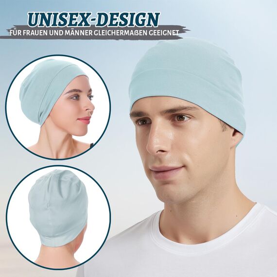EINSKEY Fahrradmütze Unter Helm, Leichte Dünne Baumwollmütze für Herren und Damen, Perfekt als Schlafmütze, Laufmütze, Skull Cap oder Chemo Kopfbedeckung - 2er Pack