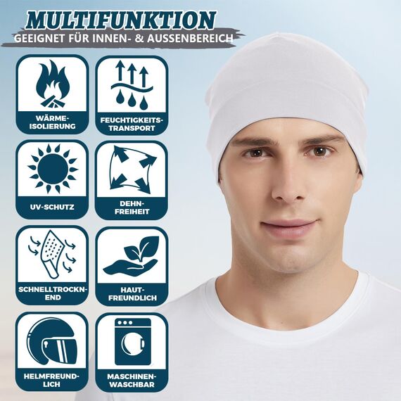 EINSKEY Fahrradmütze Unter Helm, Leichte Dünne Baumwollmütze für Herren und Damen, Perfekt als Schlafmütze, Laufmütze, Skull Cap oder Chemo Kopfbedeckung - 2er Pack