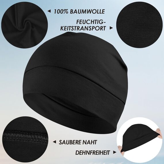 EINSKEY Fahrradmütze Unter Helm, Leichte Dünne Baumwollmütze für Herren und Damen, Perfekt als Schlafmütze, Laufmütze, Skull Cap oder Chemo Kopfbedeckung - 2er Pack