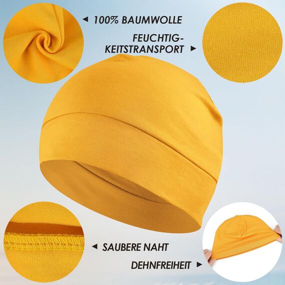 EINSKEY Fahrradmütze Unter Helm, Leichte Dünne Baumwollmütze für Herren und Damen, Perfekt als Schlafmütze, Laufmütze, Skull Cap oder Chemo Kopfbedeckung - 2er Pack