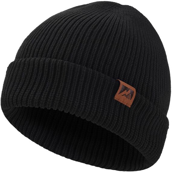 BARFULKER Beanie Mütze Herren Damen Winter, Warme Wintermütze Strickmütze Dehnbare Weiche Skimütze Winddichte Doppellagige Laufmützen Geschenke für Männer Frauen,Schwarz