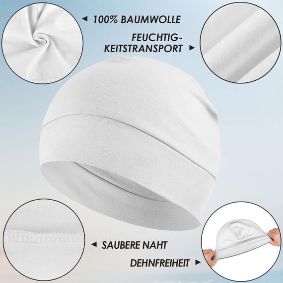 EINSKEY Fahrradmütze Unter Helm, Leichte Dünne Baumwollmütze für Herren und Damen, Perfekt als Schlafmütze, Laufmütze, Skull Cap oder Chemo Kopfbedeckung - 2er Pack