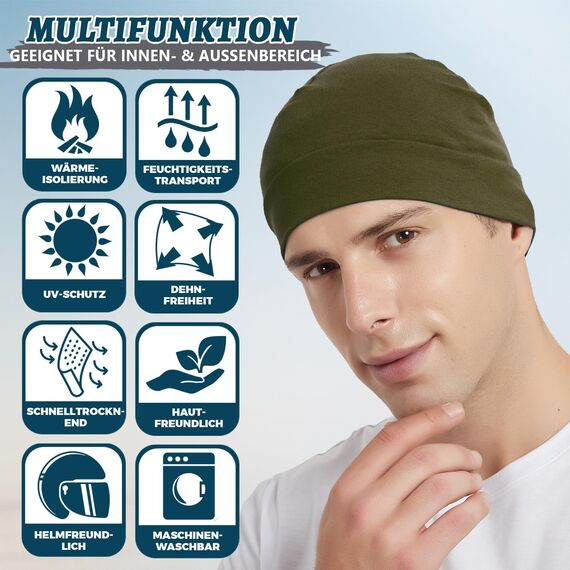 EINSKEY Fahrradmütze Unter Helm, Leichte Dünne Baumwollmütze für Herren und Damen, Perfekt als Schlafmütze, Laufmütze, Skull Cap oder Chemo Kopfbedeckung - 2er Pack