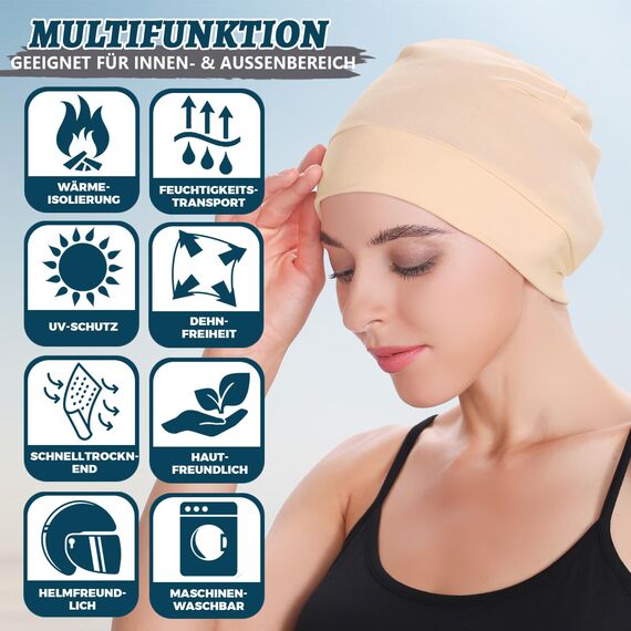 EINSKEY Fahrradmütze Unter Helm, Leichte Dünne Baumwollmütze für Herren und Damen, Perfekt als Schlafmütze, Laufmütze, Skull Cap oder Chemo Kopfbedeckung - 2er Pack