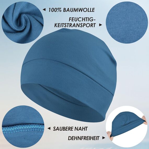 EINSKEY Fahrradmütze Unter Helm, Leichte Dünne Baumwollmütze für Herren und Damen, Perfekt als Schlafmütze, Laufmütze, Skull Cap oder Chemo Kopfbedeckung - 2er Pack
