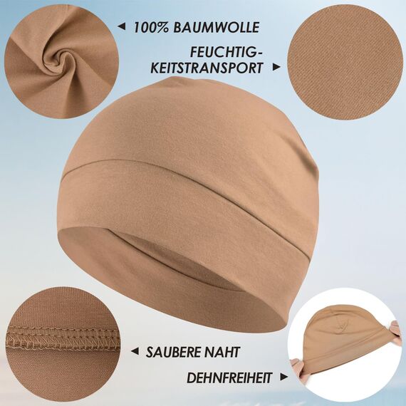 EINSKEY Fahrradmütze Unter Helm, Leichte Dünne Baumwollmütze für Herren und Damen, Perfekt als Schlafmütze, Laufmütze, Skull Cap oder Chemo Kopfbedeckung - 2er Pack