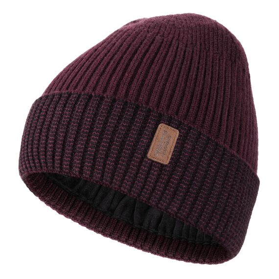 Wmcaps Mütze Herren Winter, Thermo Strickmützen für Herren, Warme Fleece Laufmütze Beanie Damen Herrenmütze Winter, Winddichte Wintermütze Männer Gefütterte und Gepolsterte(Burgunderrot + Schwarz)
