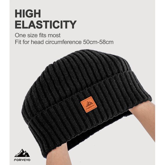 FORVEVO Mütze Herren Damen Winter, Warme Beanie Herren mit Fleece Futter, Thermo Wintermütze Männer, Winddichte Strickmützen für Unisex,Outdoor Laufen Skifahren(Schwarz)