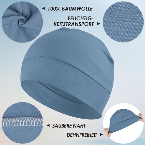 EINSKEY Fahrradmütze Unter Helm, Leichte Dünne Baumwollmütze für Herren und Damen, Perfekt als Schlafmütze, Laufmütze, Skull Cap oder Chemo Kopfbedeckung - 2er Pack