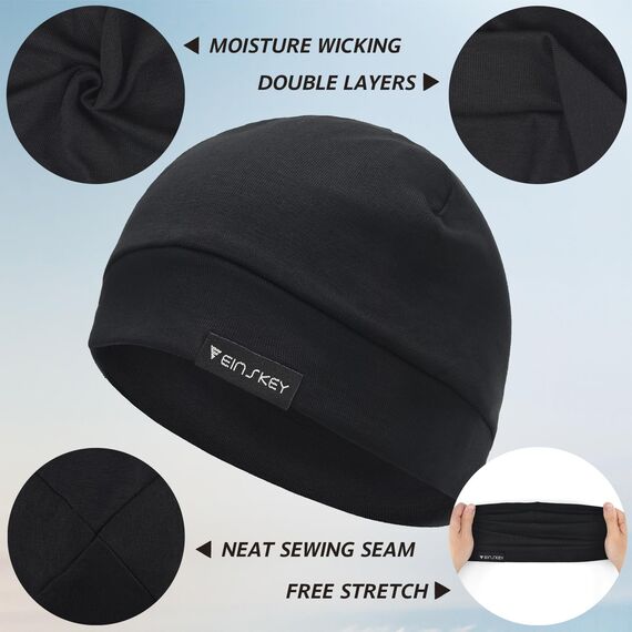 EINSKEY Fahrradmütze Unter Helm, Leichte Dünne Baumwollmütze für Herren und Damen, Perfekt als Schlafmütze, Laufmütze, Skull Cap oder Chemo Kopfbedeckung - 2er Pack