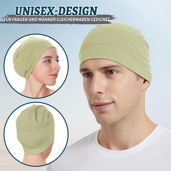 EINSKEY Fahrradmütze Unter Helm, Leichte Dünne Baumwollmütze für Herren und Damen, Perfekt als Schlafmütze, Laufmütze, Skull Cap oder Chemo Kopfbedeckung - 2er Pack
