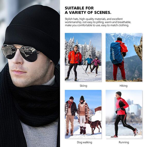 MOBIUSPHY Wintermütze Herren Damen Strickmütze Beanie Mütze Schwarz Wollmütze Winter Erwachsener klassisches Design Herrenmütze Modern Weich Elastisch Haube aus atmungsaktivem (Schwarz)