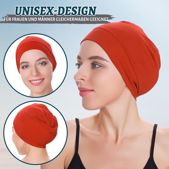 EINSKEY Fahrradmütze Unter Helm, Leichte Dünne Baumwollmütze für Herren und Damen, Perfekt als Schlafmütze, Laufmütze, Skull Cap oder Chemo Kopfbedeckung - 2er Pack